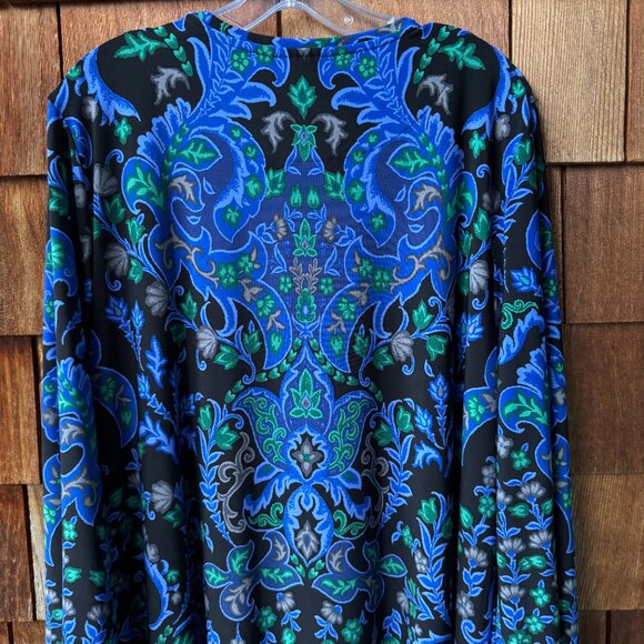 Like New Chico's Blue/Black Medallion Flare Sleeve Maxi Dress in Women's XXL - Picture 14 of 15